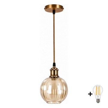 BRILAGI - LED-riippuvalaisin kaapelilla RETRO GLASS 1xE27/60W/230V Ø 18 cm kultainen/savunruskea