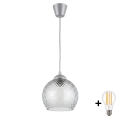 BRILAGI - LED-riippuvalaisin kaapelilla RETRO GLASS 1xE27/60W/230V Ø 25 cm hopea/savunharmaa