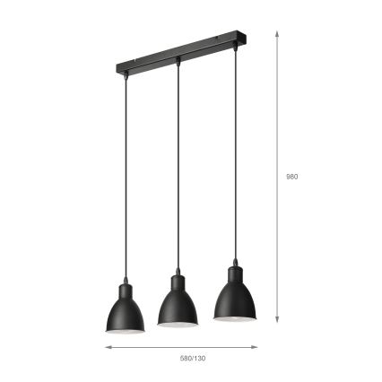 Brilagi - LED-riippuvalaisin kaapelilla RIDDY 3xE27/60W/230V musta