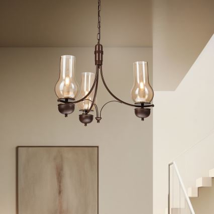 Brilagi - LED-riippuvalaisin ketjulla COTTAGE 3xE14/40W/230V pyökki/ruskea/savunvärinen beige