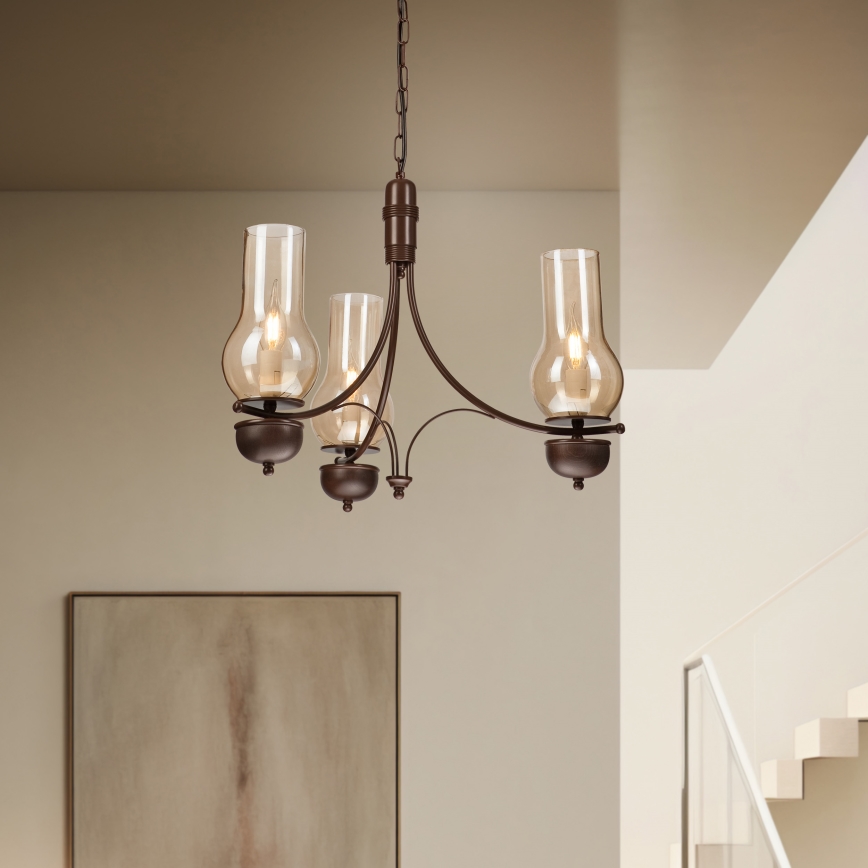 Brilagi - LED-riippuvalaisin ketjulla COTTAGE 3xE14/40W/230V pyökki/ruskea/savunvärinen beige