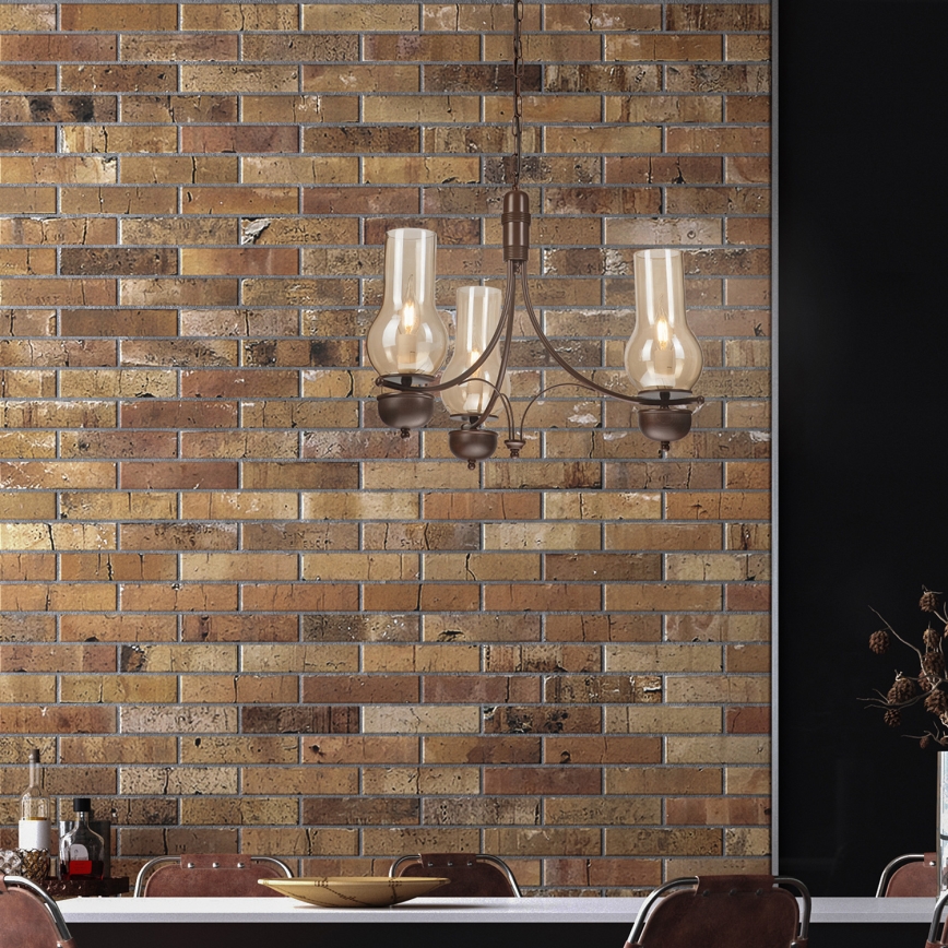 Brilagi - LED-riippuvalaisin ketjulla COTTAGE 3xE14/40W/230V pyökki/ruskea/savunvärinen beige