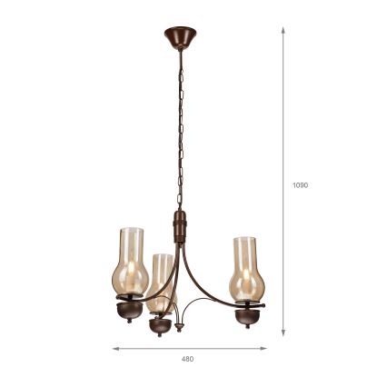 Brilagi - LED-riippuvalaisin ketjulla COTTAGE 3xE14/40W/230V pyökki/ruskea/savunvärinen beige