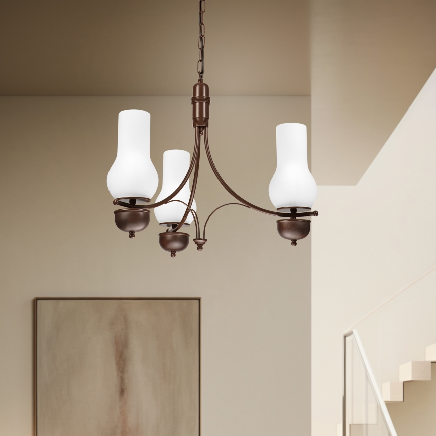 Brilagi - LED-riippuvalaisin ketjulla COTTAGE 3xE14/40W/230V pyökki/ruskea/valkoinen