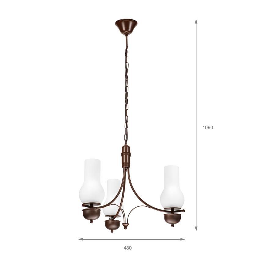 Brilagi - LED-riippuvalaisin ketjulla COTTAGE 3xE14/40W/230V pyökki/ruskea/valkoinen