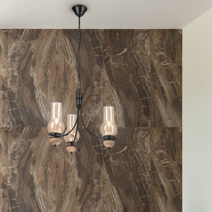 Brilagi - LED-riippuvalaisin ketjulla COTTAGE 3xE14/40W/230V tammi/musta/savunvaalea beige