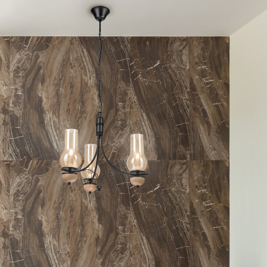 Brilagi - LED-riippuvalaisin ketjulla COTTAGE 3xE14/40W/230V tammi/musta/savunvaalea beige