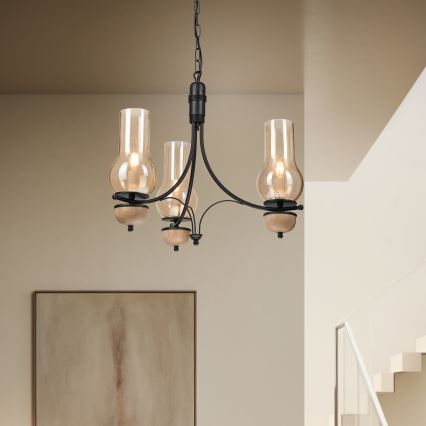Brilagi - LED-riippuvalaisin ketjulla COTTAGE 3xE14/40W/230V tammi/musta/savunvaalea beige