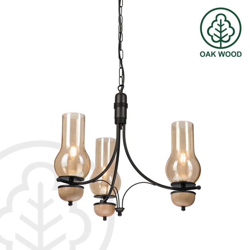 Brilagi - LED-riippuvalaisin ketjulla COTTAGE 3xE14/40W/230V tammi/musta/savunvaalea beige