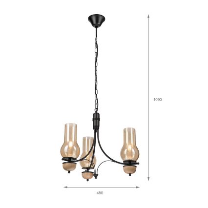 Brilagi - LED-riippuvalaisin ketjulla COTTAGE 3xE14/40W/230V tammi/musta/savunvaalea beige