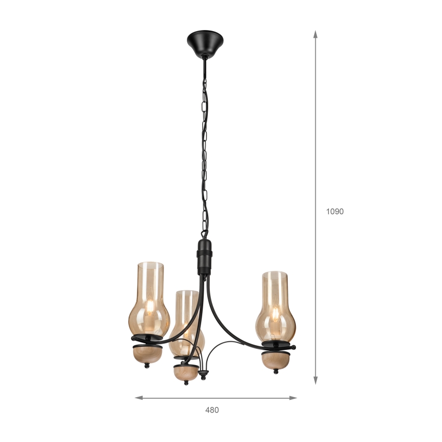 Brilagi - LED-riippuvalaisin ketjulla COTTAGE 3xE14/40W/230V tammi/musta/savunvaalea beige