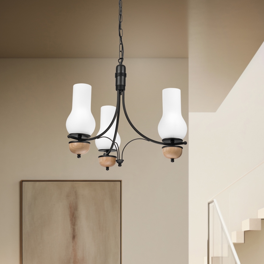 Brilagi - LED-riippuvalaisin ketjulla COTTAGE 3xE14/40W/230V tammi/musta/valkoinen