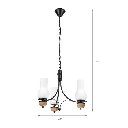 Brilagi - LED-riippuvalaisin ketjulla COTTAGE 3xE14/40W/230V tammi/musta/valkoinen