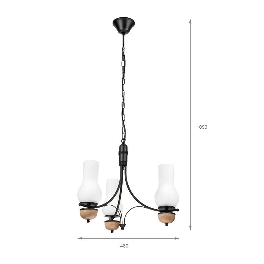 Brilagi - LED-riippuvalaisin ketjulla COTTAGE 3xE14/40W/230V tammi/musta/valkoinen