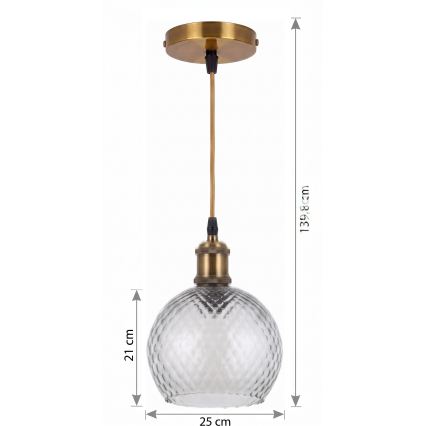 BRILAGI - LED-riippuvalaisin vaijerilla RETRO GLASS 1xE27/60W/230V halkaisija 25 cm kultainen/savunharmaa