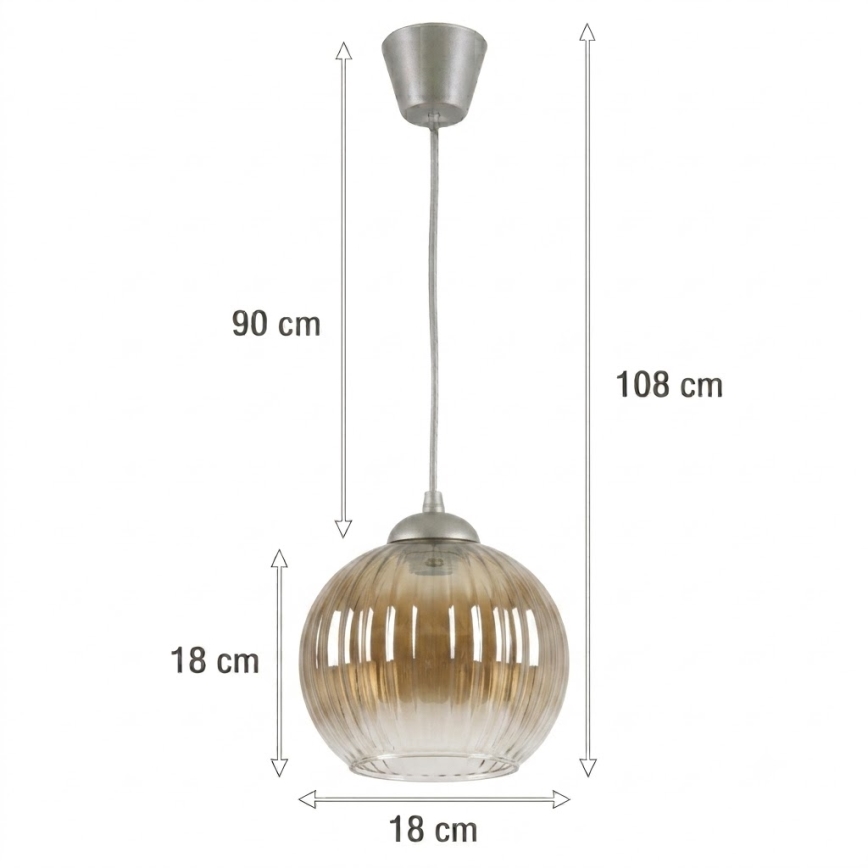 BRILAGI - LED-riippuvalaisin johdolla RETRO GLASS 1xE27/60W/230V Ø 18 cm hopea/savunruskea