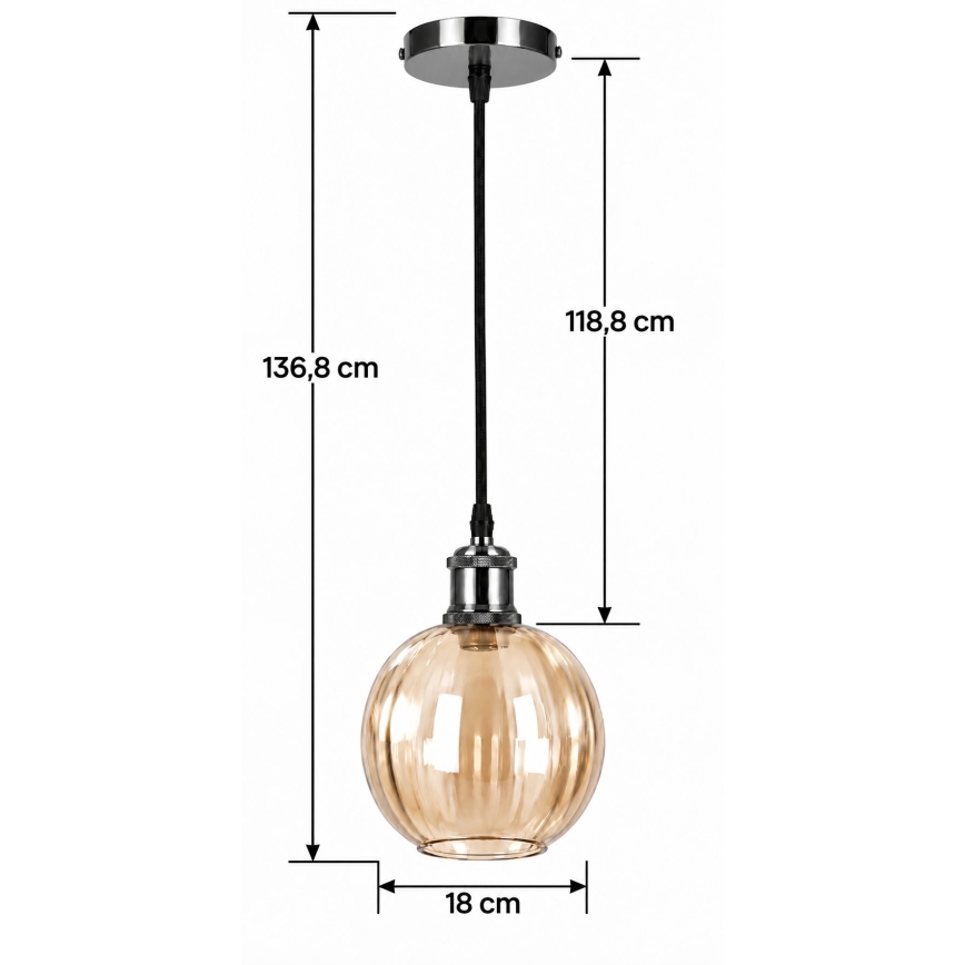 BRILAGI - LED riippuvalaisin kaapelilla RETRO GLASS 1xE27/60W/230V halkaisija 18 cm musta/savunruskea