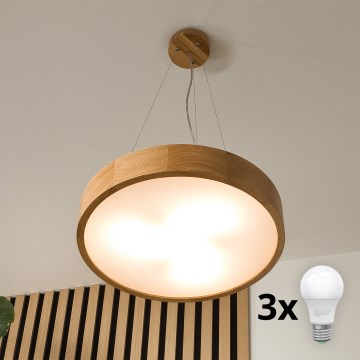 Brilagi - LED-riippuvalaisin vaijerilla CARVALHO 3xE27/60W/230V, tammi, halkaisija 47,5 cm
