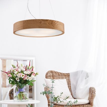 Brilagi - LED-riippuvalaisin vaijerilla CARVALHO 3xE27/60W/230V, tammi, halkaisija 47,5 cm