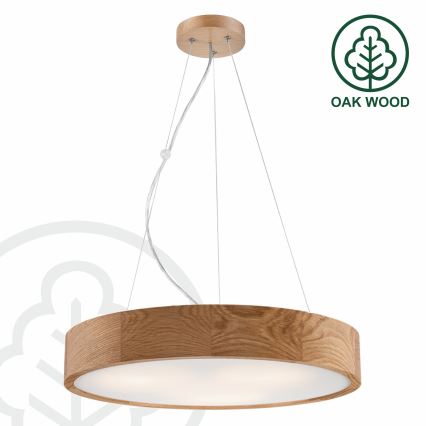Brilagi - LED-riippuvalaisin vaijerilla CARVALHO 3xE27/60W/230V, tammi, halkaisija 47,5 cm