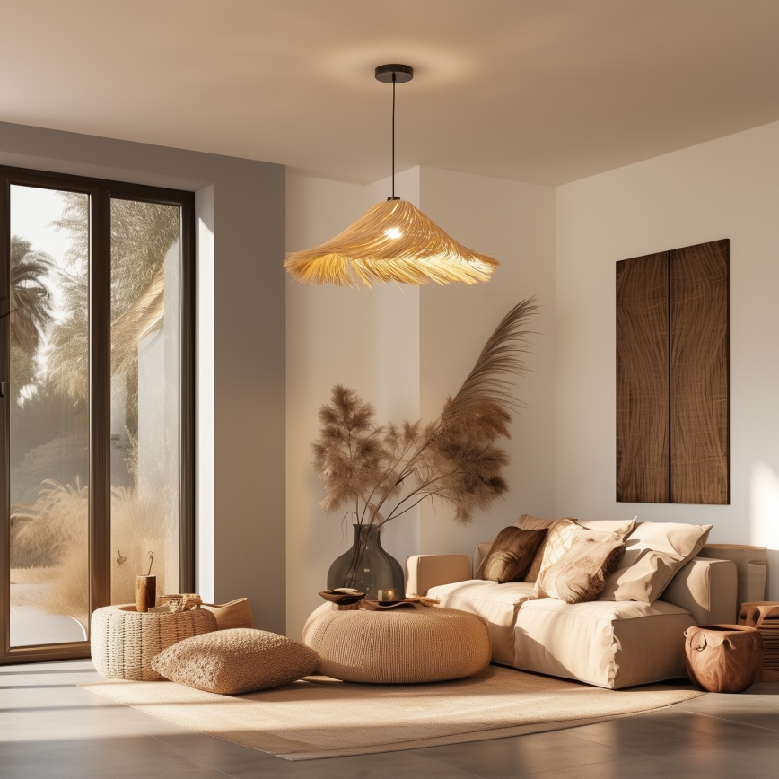 Brilagi - LED-riippuvalaisin vaijerilla CERIA BOHO 1xE27/40W/230V, halkaisija 100 cm, rottinki