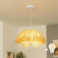 Brilagi - LED-riippuvalaisin vaijerilla CERIA BOHO 1xE27/40W/230V Ø 40 cm rafia-varjostin