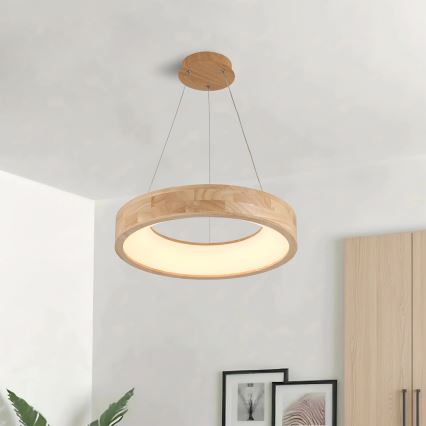 Brilagi - FALCON WOOD LED-riippuvalaisin vaijerilla LED/30W/230V 3000/4000/6000K, Ø 45 cm, puinen