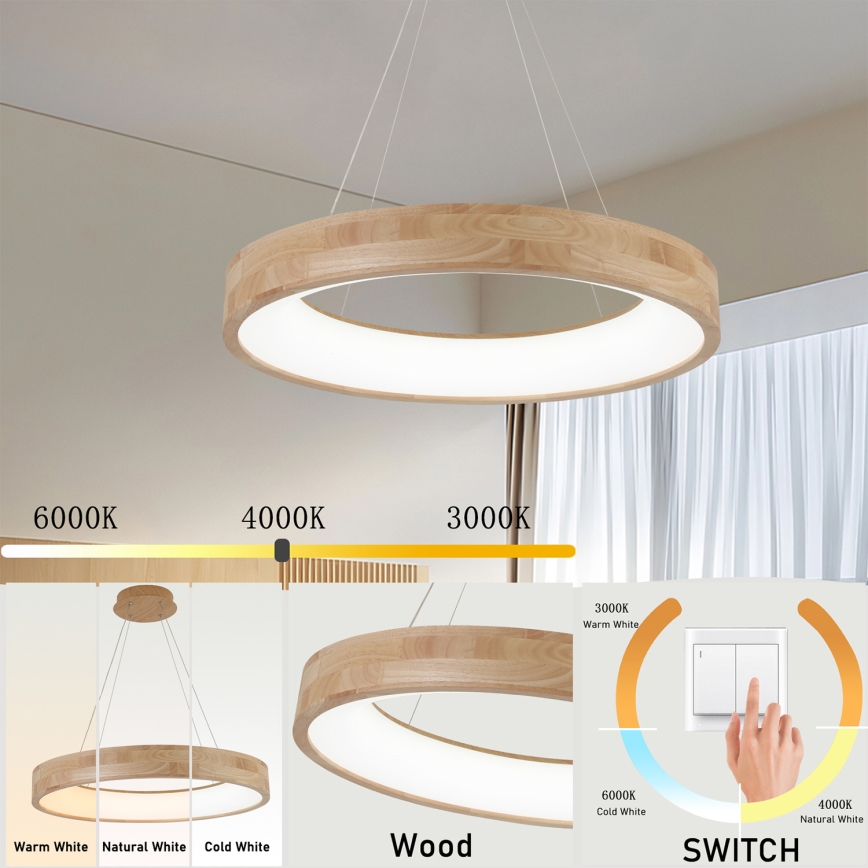Brilagi - LED-riippuvalaisin ripustuskaapelilla FALCON WOOD LED/40 W/230 V 3000/4000/6000 K Ø 60 cm puu
