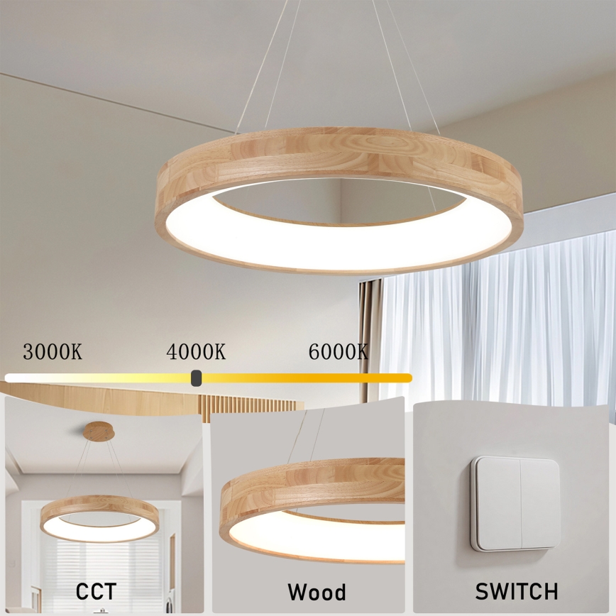 Brilagi - LED-riippuvalaisin ripustuskaapelilla FALCON WOOD LED/40 W/230 V 3000/4000/6000 K Ø 60 cm puu