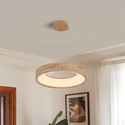 Brilagi - LED-riippuvalaisin vaijerilla FALCON WOOD MODERN, 30 W, 230 V, 3000/4000/6000 K, Ø 45 cm, puu