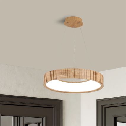 Brilagi - LED-riippuvalaisin vaijerilla FALCON WOOD MODERN, 30 W, 230 V, 3000/4000/6000 K, Ø 45 cm, puu