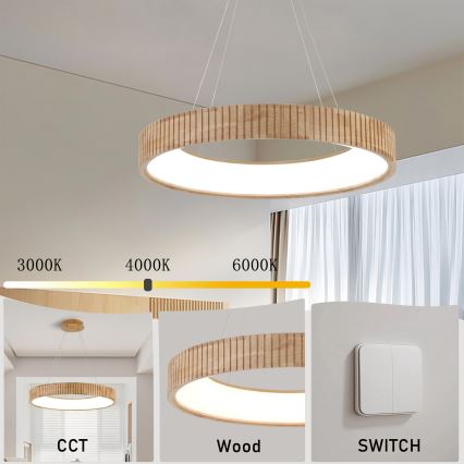 Brilagi - LED-riippuvalaisin vaijerilla FALCON WOOD MODERN LED/40W/230V 3000/4000/6000K, halkaisija 60 cm, puinen