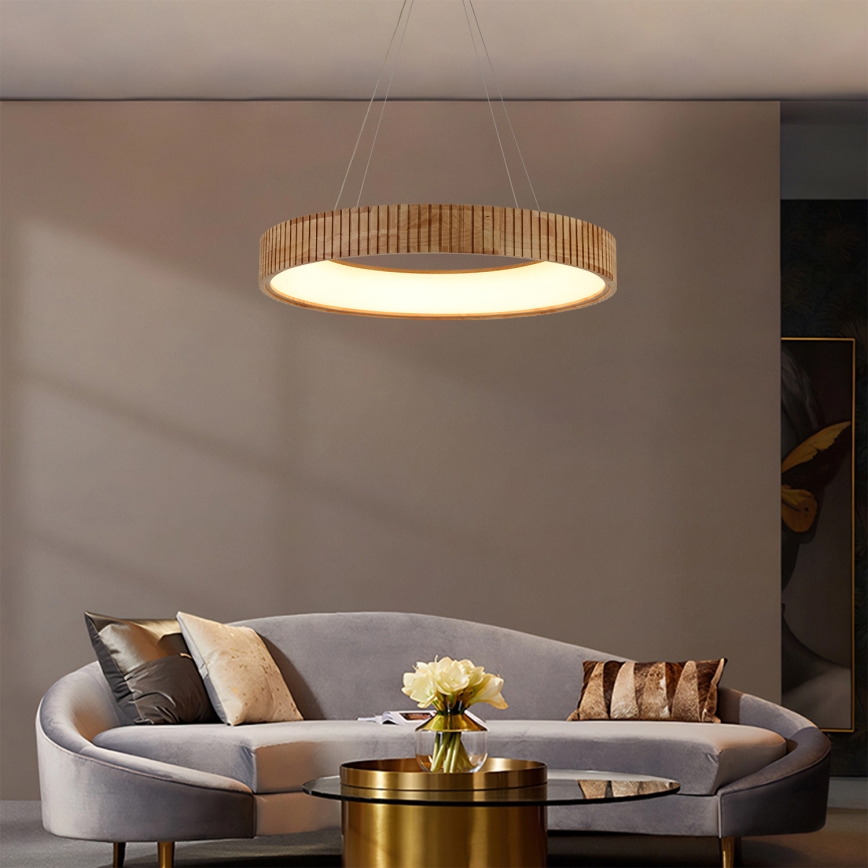 Brilagi - LED-riippuvalaisin vaijerilla FALCON WOOD MODERN LED/40W/230V 3000/4000/6000K, halkaisija 60 cm, puinen