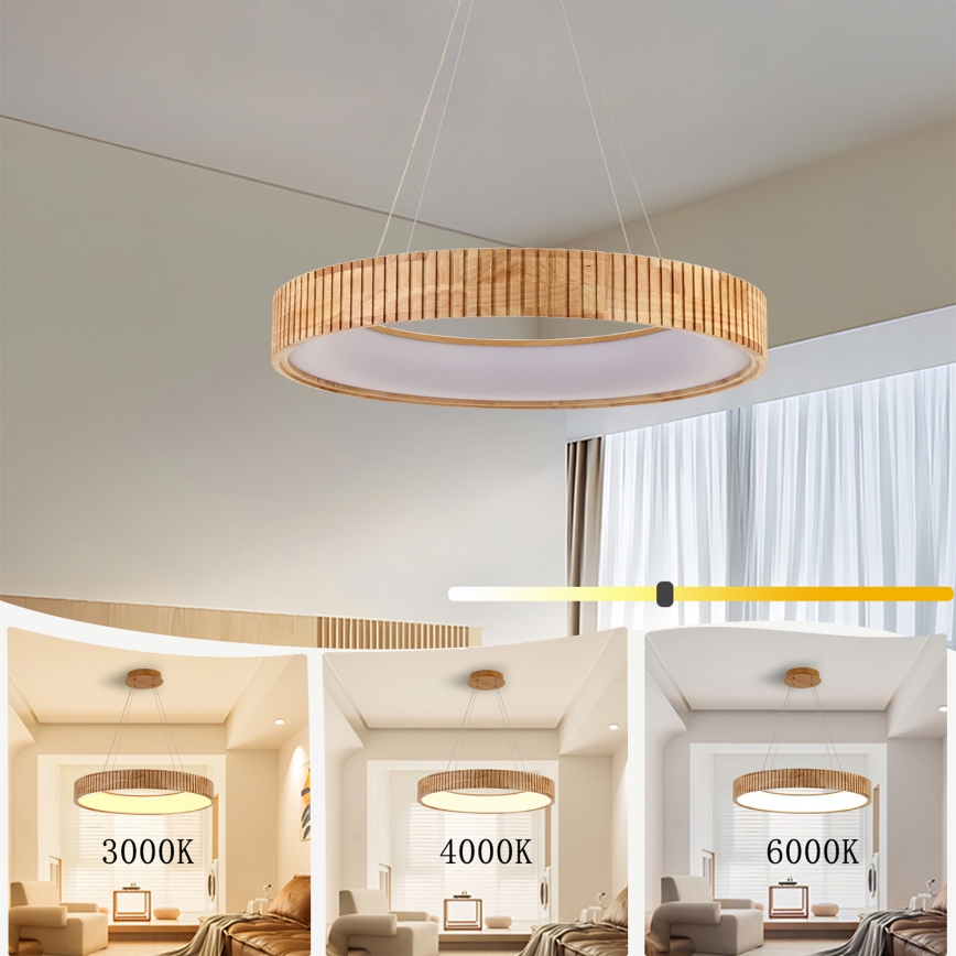 Brilagi - LED-riippuvalaisin vaijerilla FALCON WOOD MODERN LED/40W/230V 3000/4000/6000K, halkaisija 60 cm, puinen
