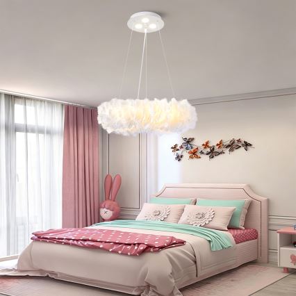 BRILAGI - LED-riippuvalaisin vaijerilla FEATHER 3xE27/40W/230V + 3xLED/3W halkaisija 40 cm valkoinen