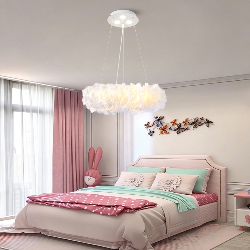 BRILAGI - LED-riippuvalaisin vaijerilla FEATHER 3xE27/40W/230V + 3xLED/3W halkaisija 40 cm valkoinen