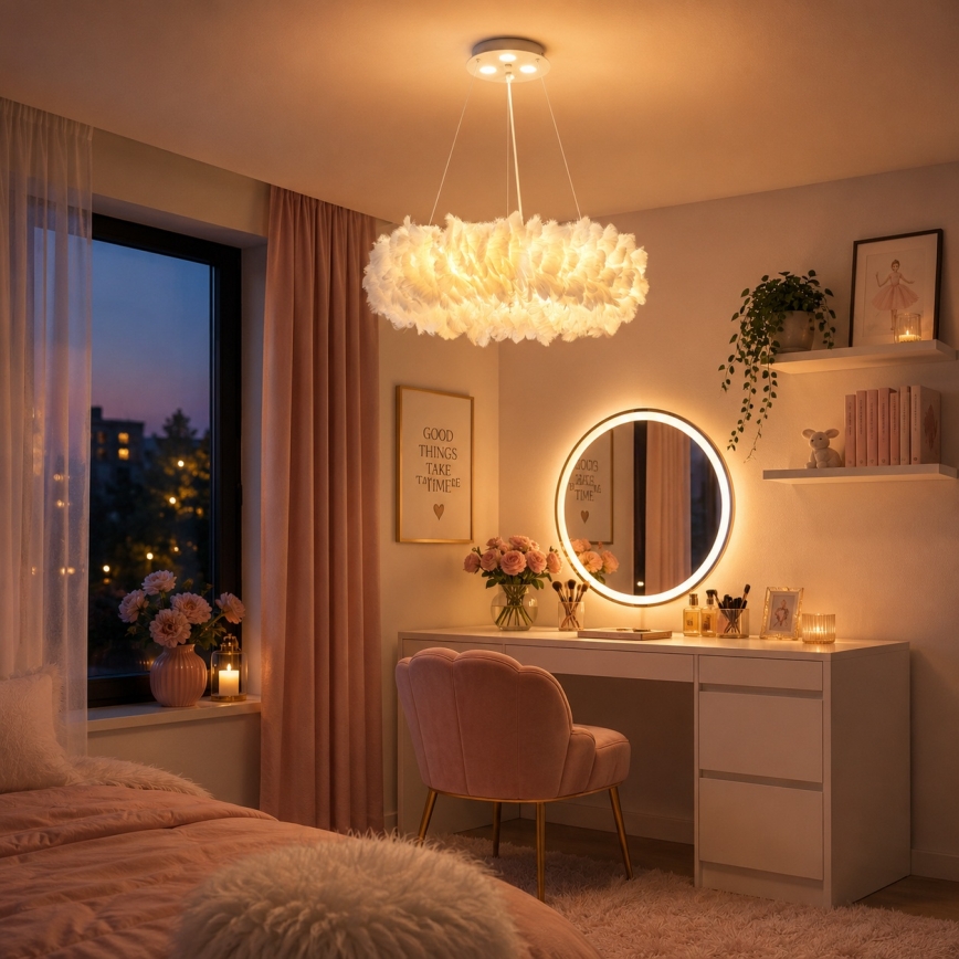 BRILAGI - LED-riippuvalaisin vaijerilla FEATHER 3xE27/40W/230V + 3xLED/3W halkaisija 40 cm valkoinen