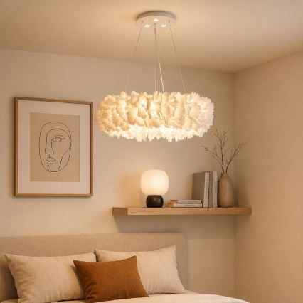 BRILAGI - LED-riippuvalaisin vaijerilla FEATHER 3xE27/40W/230V + 3xLED/3W halkaisija 40 cm valkoinen