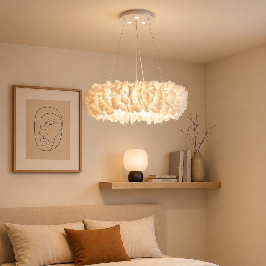 BRILAGI - LED-riippuvalaisin vaijerilla FEATHER 3xE27/40W/230V + 3xLED/3W halkaisija 40 cm valkoinen