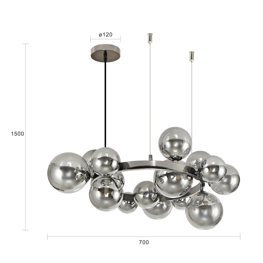 Brilagi - LED-riippuvalaisin vaijerilla MILLA 15xG9/3W/230V musta kromi/savunvärinen
