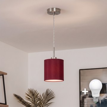 Brilagi - LED-riippuvalaisin vaijerilla NUBILA 1xE27/60W/230V halkaisija 14 cm pompeijinpunainen