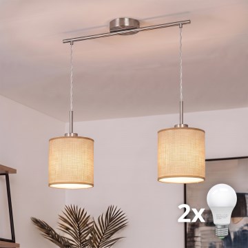 Brilagi - LED-riippuvalaisin vaijerilla NUBILA 2xE27/60W/230V vaaleanruskea