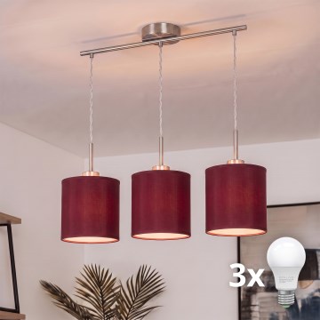Brilagi - LED-riippuvalaisin vaijerilla NUBILA 3xE27/60W/230V pompejinpunainen
