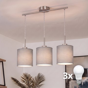 Brilagi - LED-riippuvalaisin vaijerilla NUBILA 3xE27/60W/230V vaaleanharmaa