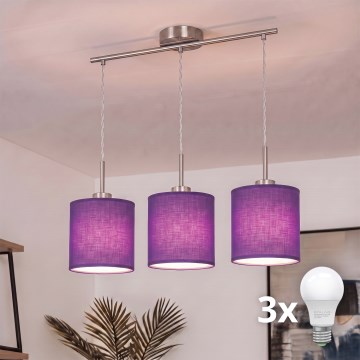 Brilagi - LED-riippuvalaisin vaijerilla NUBILA 3xE27/60W/230V violetti