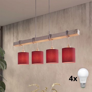 BRILAGI - LED-riippuvalaisin vaijerilla NUBILA 4xE27/60W/230V harmaa/pompeijinpunainen
