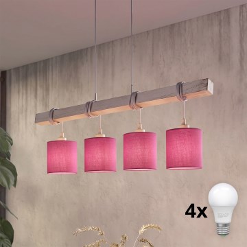BRILAGI - LED-riippuvalaisin vaijerilla NUBILA 4xE27/60W/230V harmaa/vaaleanpunainen