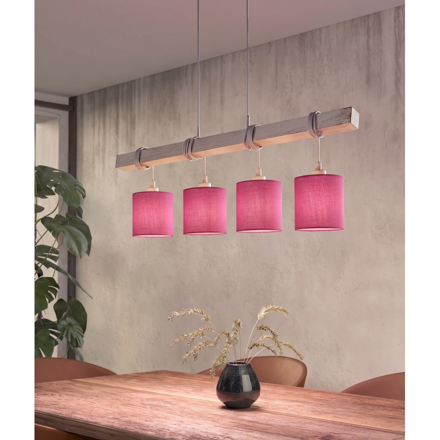 BRILAGI - LED-riippuvalaisin vaijerilla NUBILA 4xE27/60W/230V harmaa/vaaleanpunainen