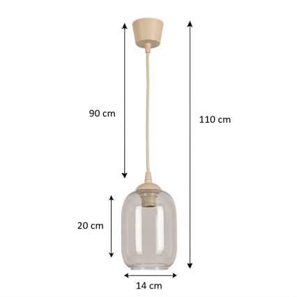 BRILAGI - LED-riippuvalaisin vaijerilla RETRO GLASS 1xE27/60W/230V halkaisija 14 cm beige/savunharmaa