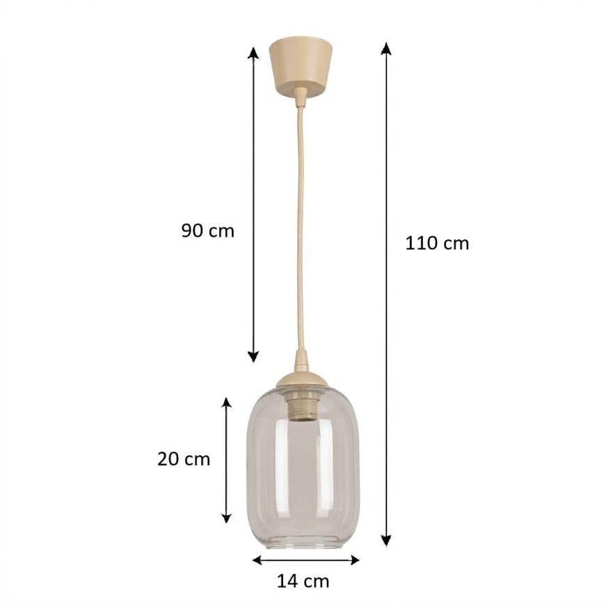 BRILAGI - LED-riippuvalaisin vaijerilla RETRO GLASS 1xE27/60W/230V halkaisija 14 cm beige/savunharmaa